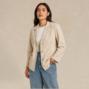 Suede Blazer Madison Studio Womens size 8 Tan Beige Classic‎ Old Money Minimal